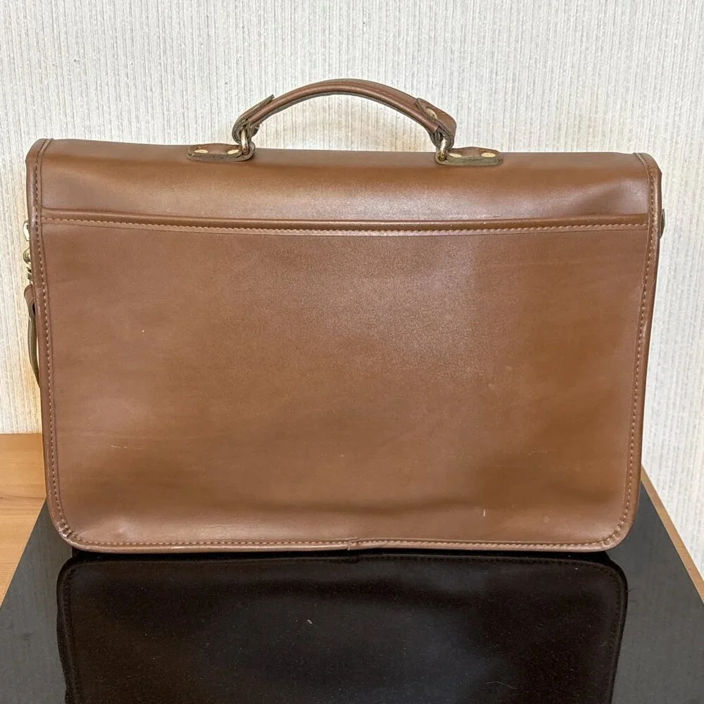 Vtg Briefcase Messenger Bag Full Grain Leather Tobacco Brown 1980s USA